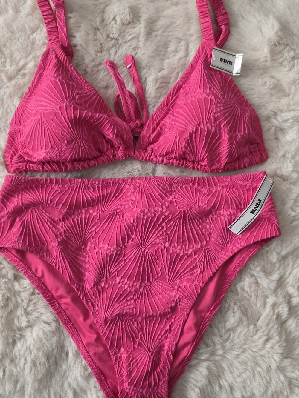 PINK Hot Pink Textured Bikini Set